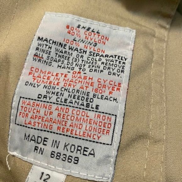 London Towne Tan Trench coat with stripe zip out lining size 12 - Picture 4 of 5